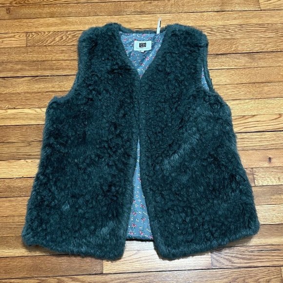 Laundry By Design Vest Women Sz L Faux Fur Open-Front Long Pile Emerald Green - Picture 1 of 8